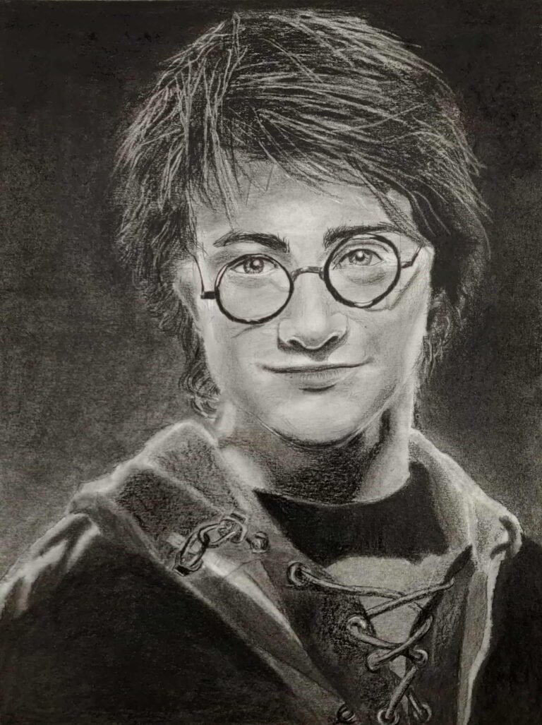 HARRY POTTER Graphite and Charcoal Pencil Portrait 7 years old Student Shanky Studio