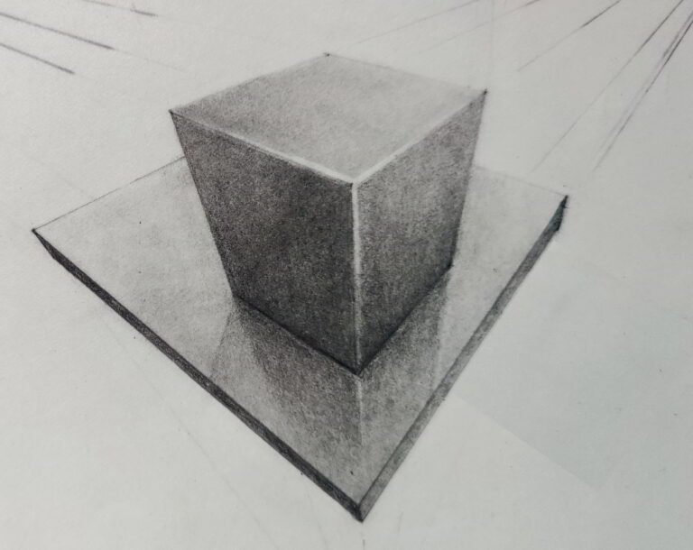 Shanky Studio Surinder Shanker Anand Graphite and Charcoal 3 point perspective cube