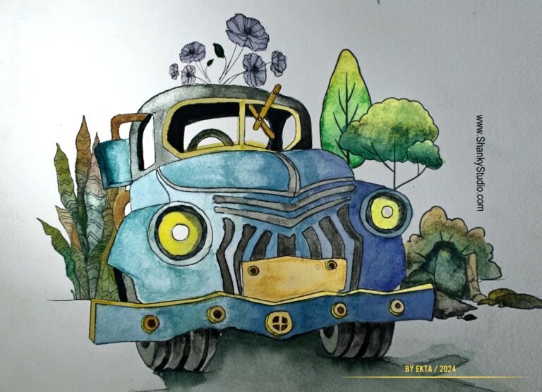VINTAGE CAR: Ekta, Watercolor